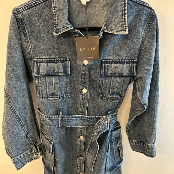 Le Lis Belted Denim Utility Dress β Size Small - Picture 3 of 3